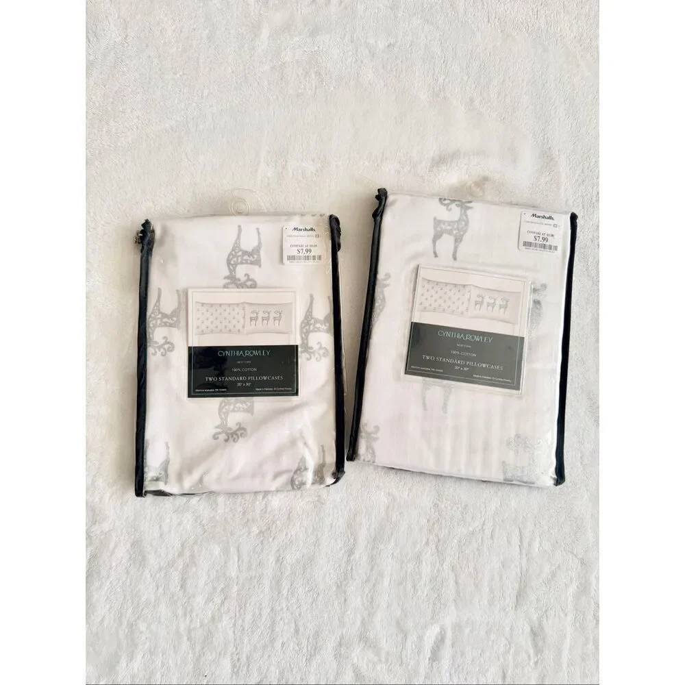White and silver reindeer set of three pillowcases